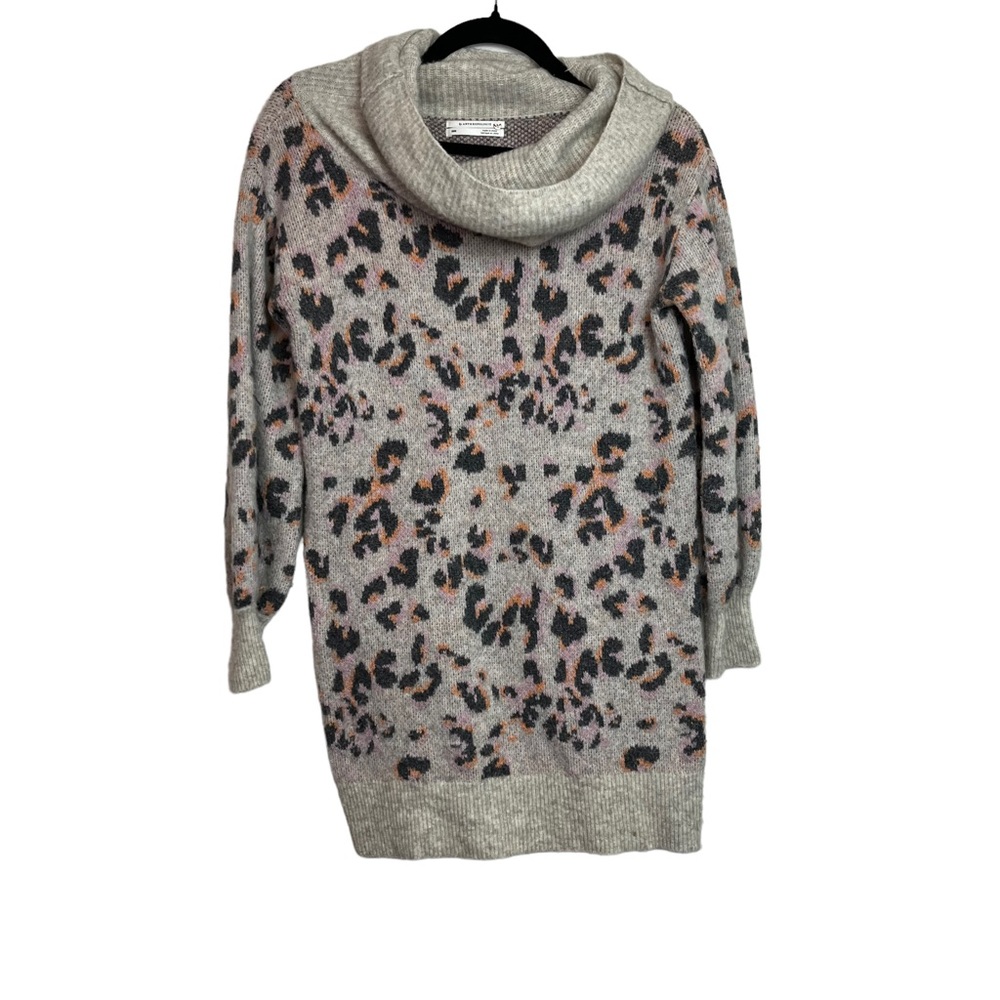 Anthropologie Gray Cheetah Print Cowl Neck Tunic Sweater Size XXS Women